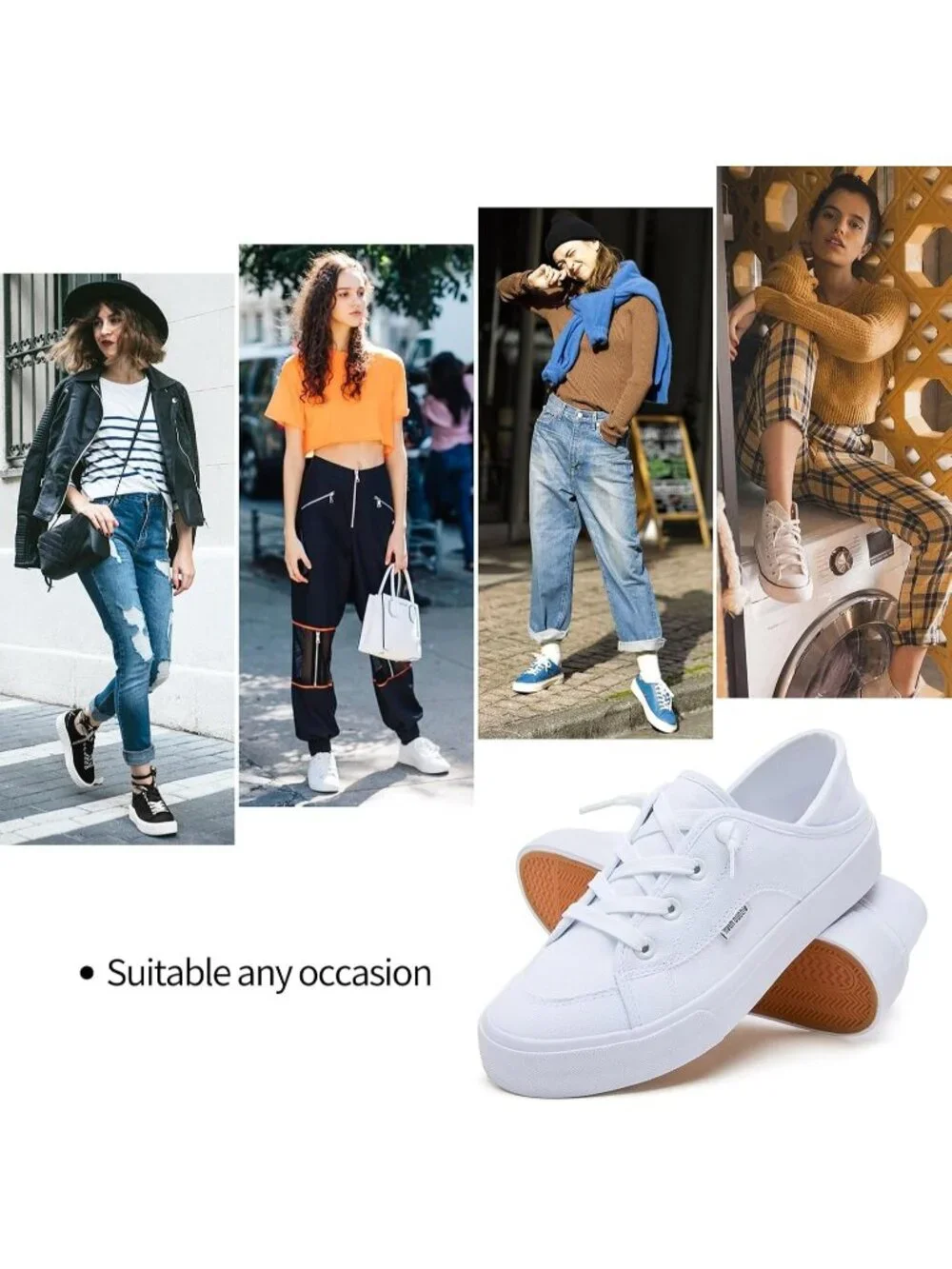 Women's White Round Toe Solid Non Slip Fashion Slip on Loafer Sneaker Shoes